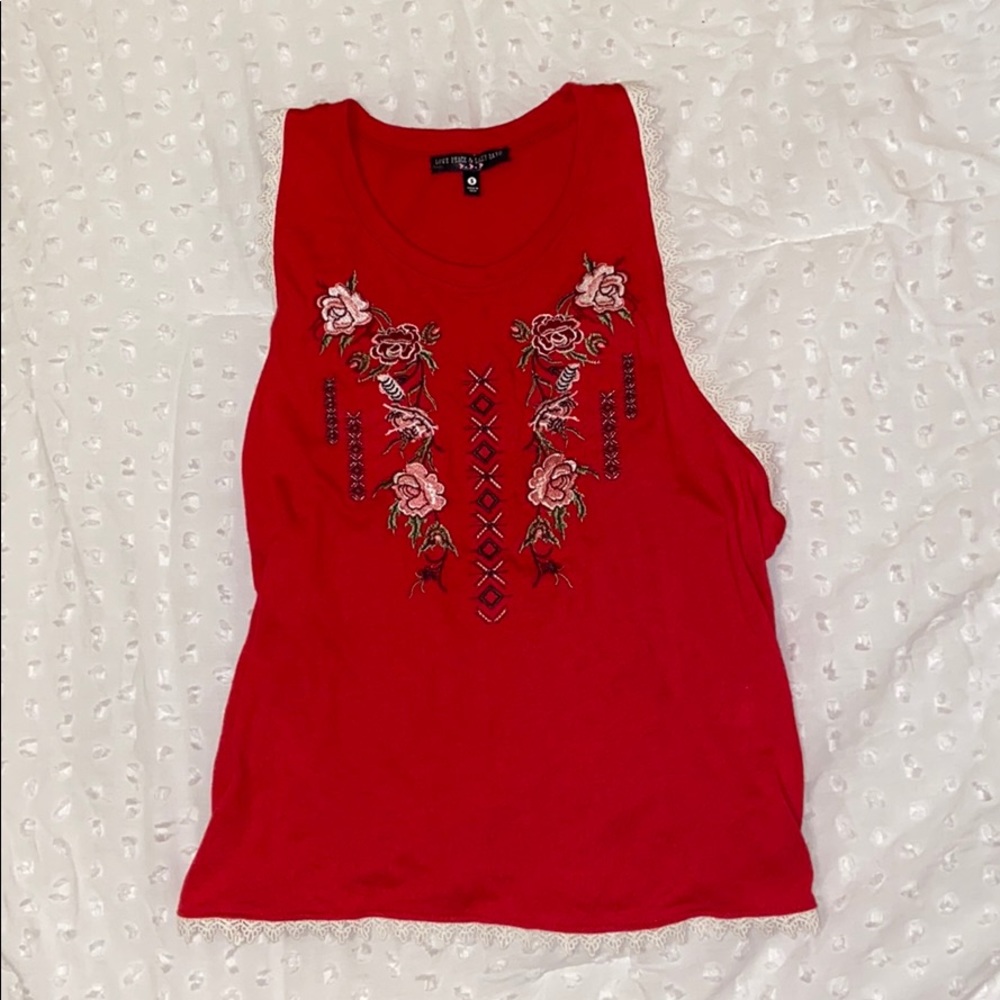 Embroidered Red Lace Tank Top